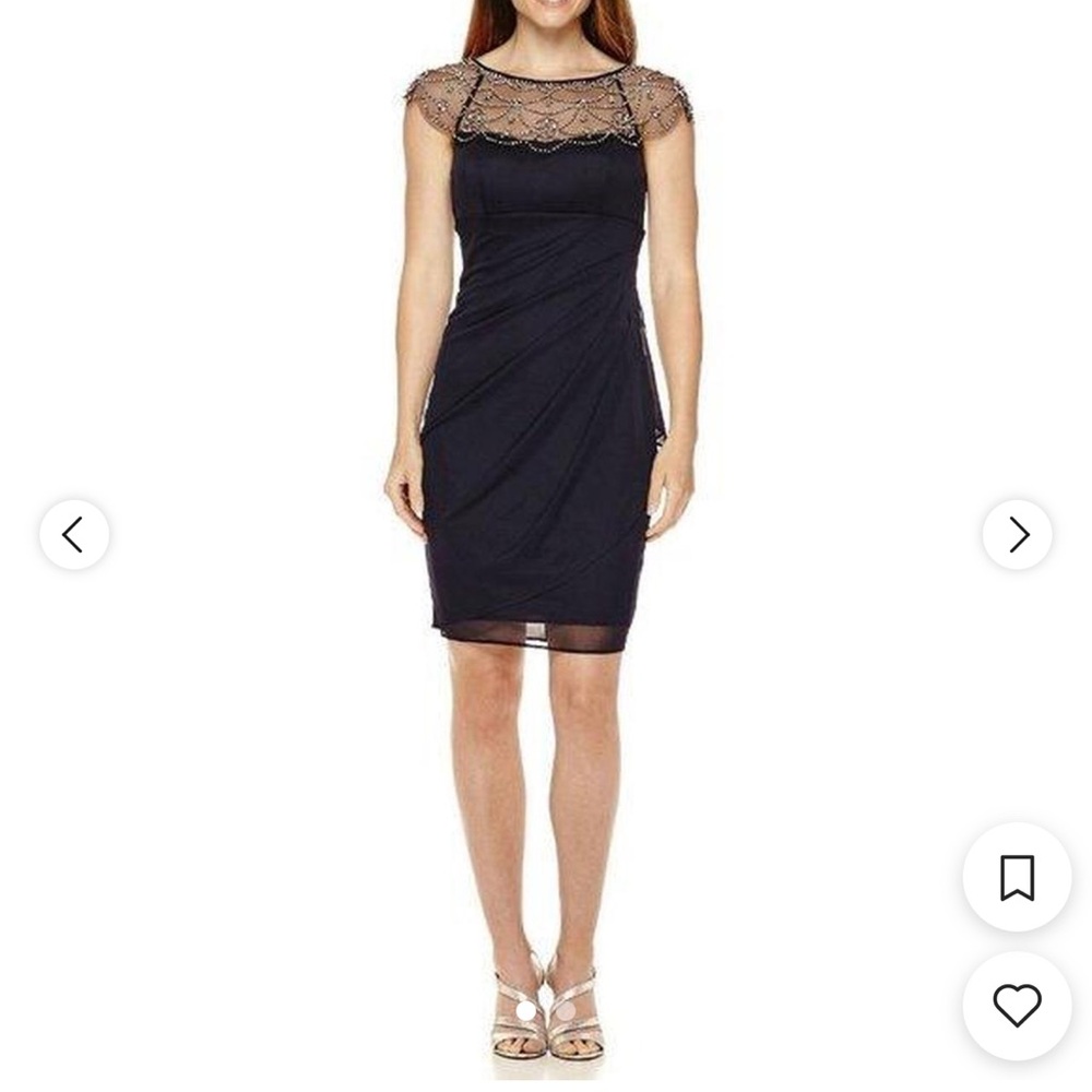 Adrianna Papell Navy Beaded Midi Dress